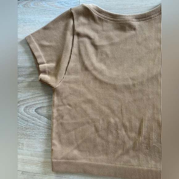 Aerie OFFLINE Seamless Ribbed Cropped Tee Brown M - Picture 2 of 8